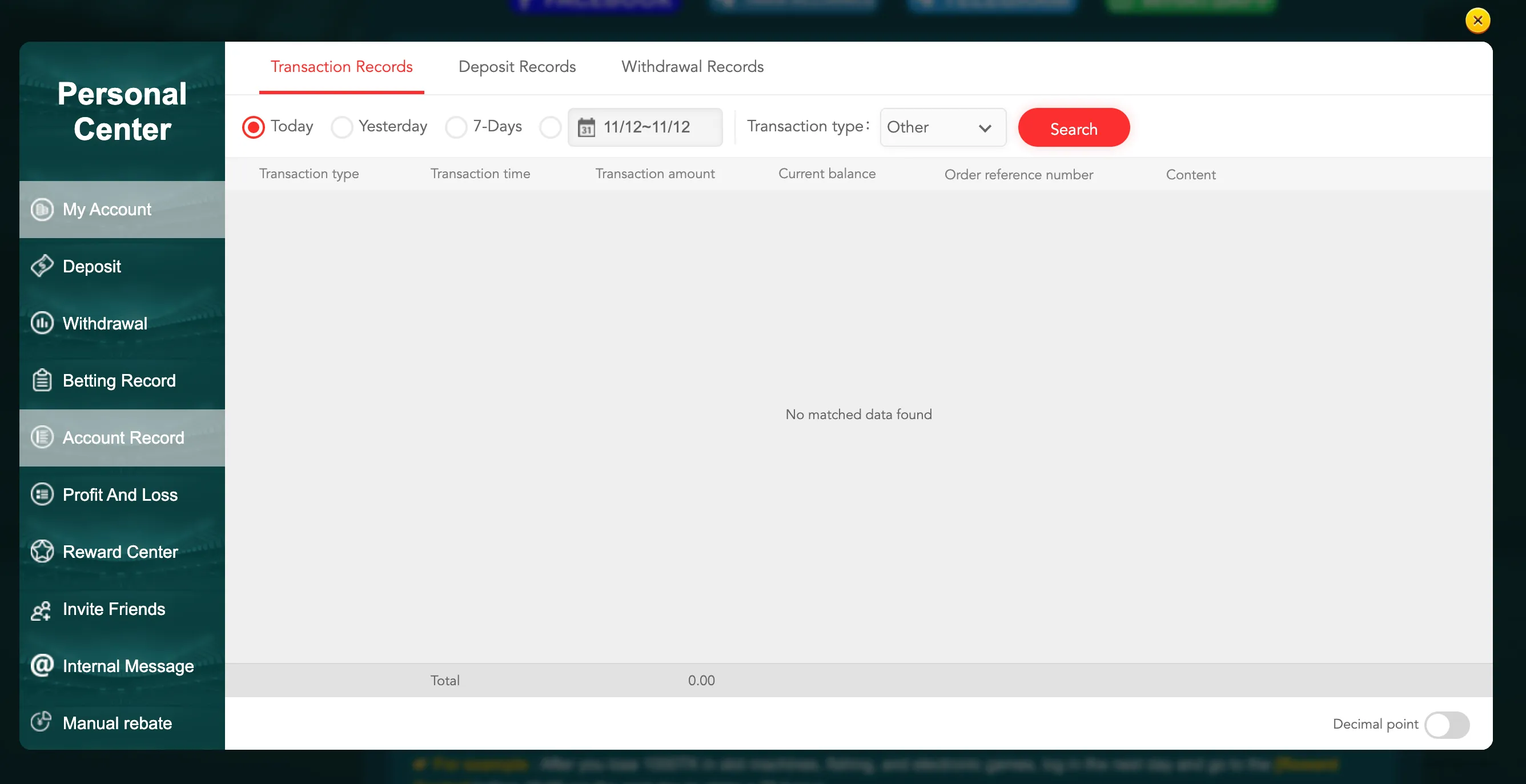 Account record after login