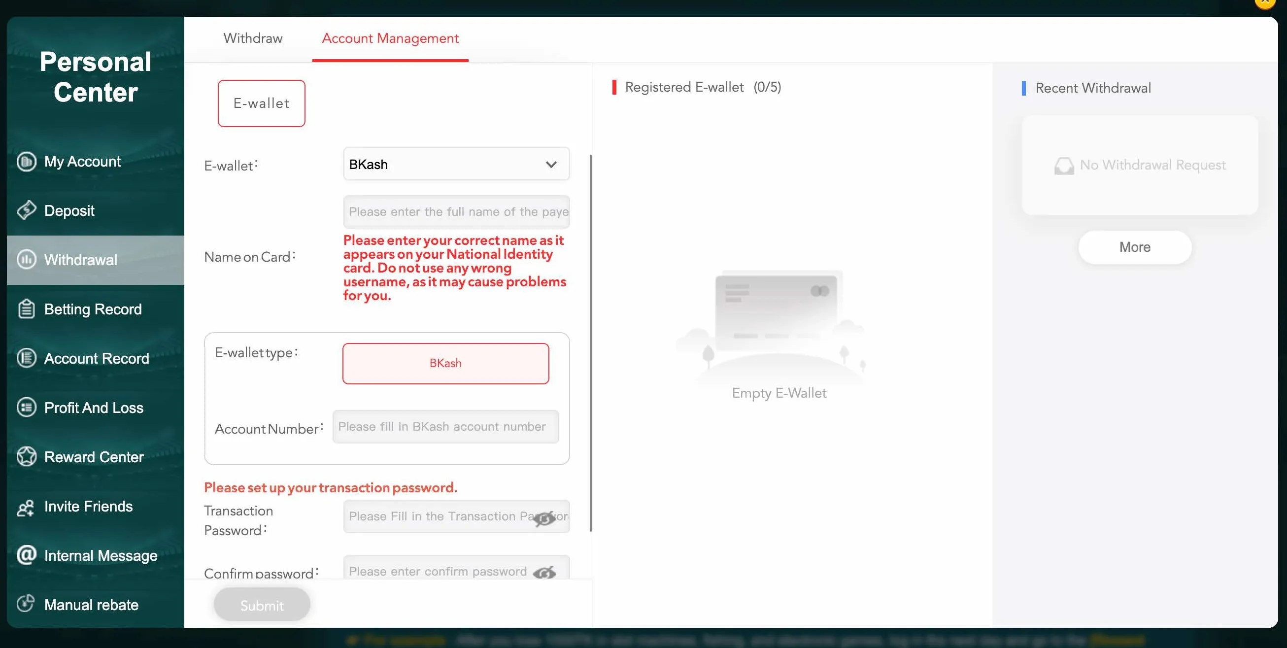 Adding EK333 wallet details